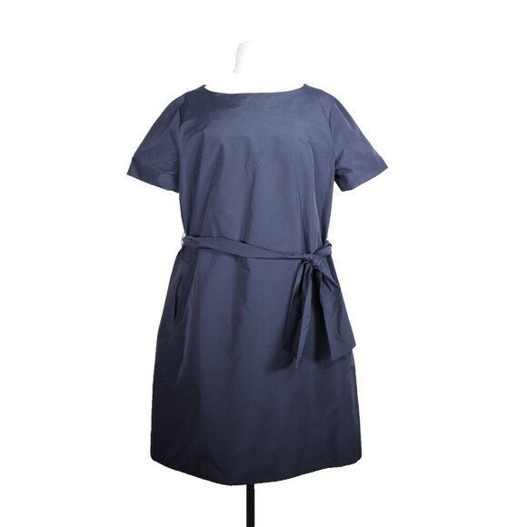 Weekend Max Mara Women XL Navy Blue Nicola Taffeta Belt Mini Dress Short Sleeve - Picture 7 of 10